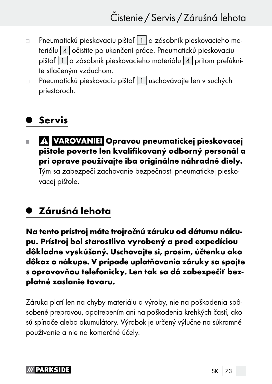Servis, Záruśná lehota | Parkside PDSP 1000 A1 User Manual | Page 73 / 89