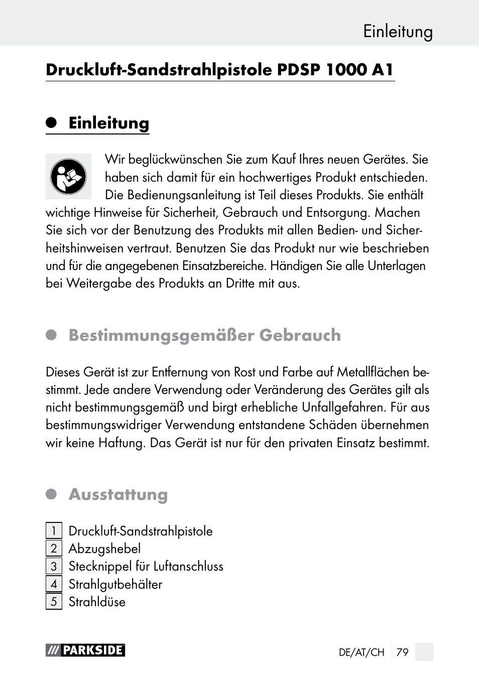 Einleitung, Bestimmungsgemäßer gebrauch, Ausstattung | Parkside PDSP 1000 A1 User Manual | Page 79 / 89