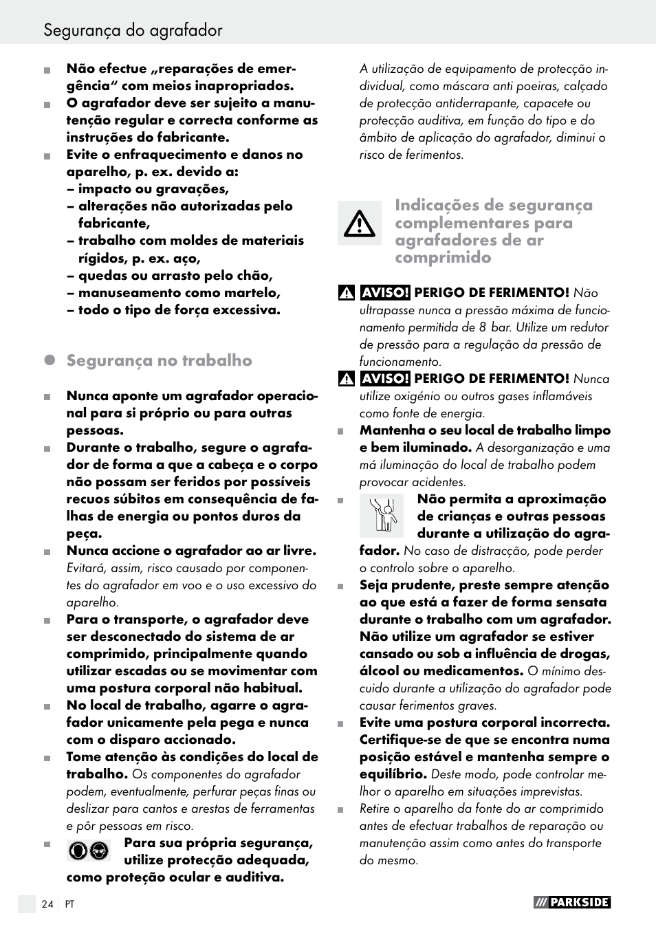 Segurança no trabalho | Parkside PDT 40 B2 User Manual | Page 24 / 45