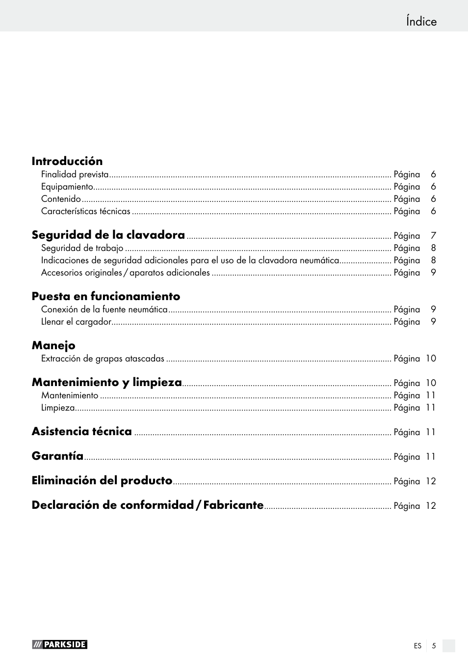 Índice | Parkside PDT 40 B2 User Manual | Page 5 / 45