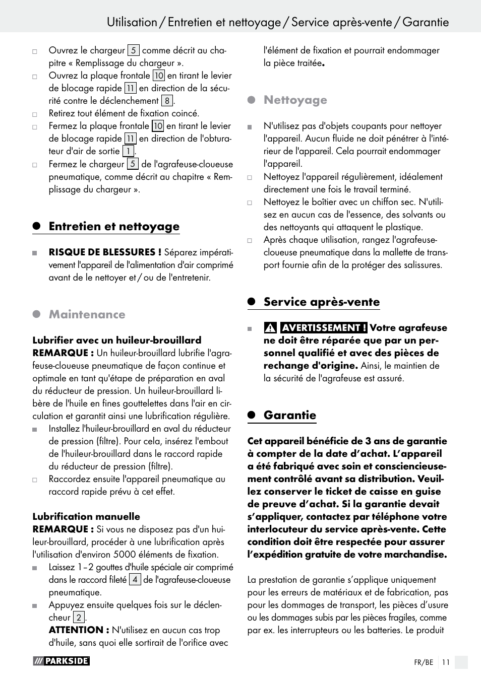 Entretien et nettoyage, Maintenance, Nettoyage | Service après-vente, Garantie | Parkside PDT 40 B2 User Manual | Page 11 / 37