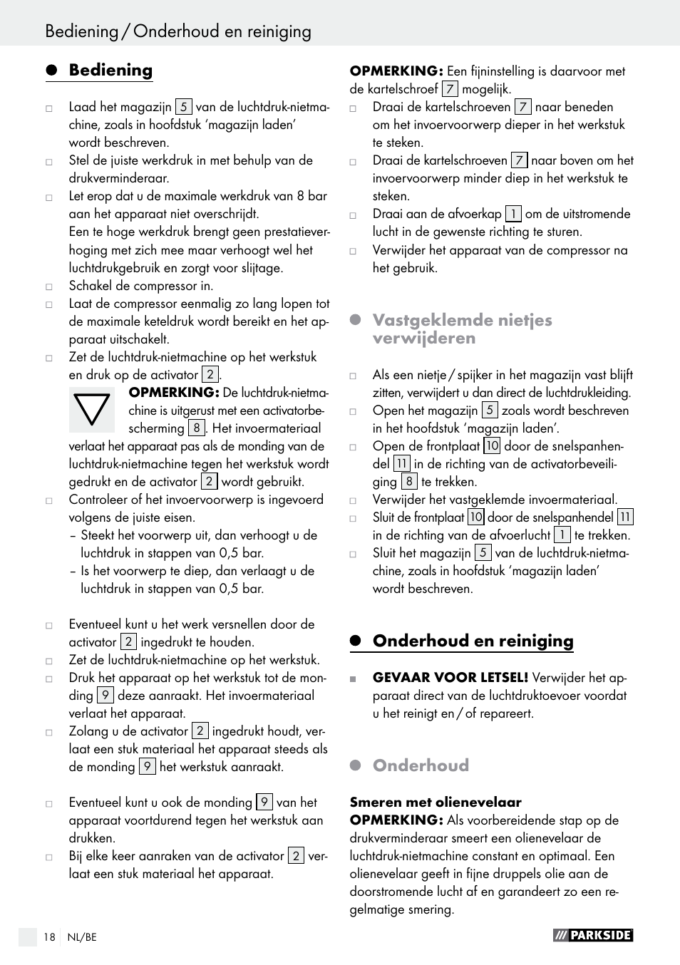 Bediening, Vastgeklemde nietjes verwijderen, Onderhoud en reiniging | Onderhoud | Parkside PDT 40 B2 User Manual | Page 18 / 37