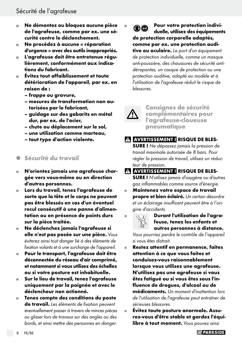 Sécurité du travail | Parkside PDT 40 B2 User Manual | Page 8 / 37