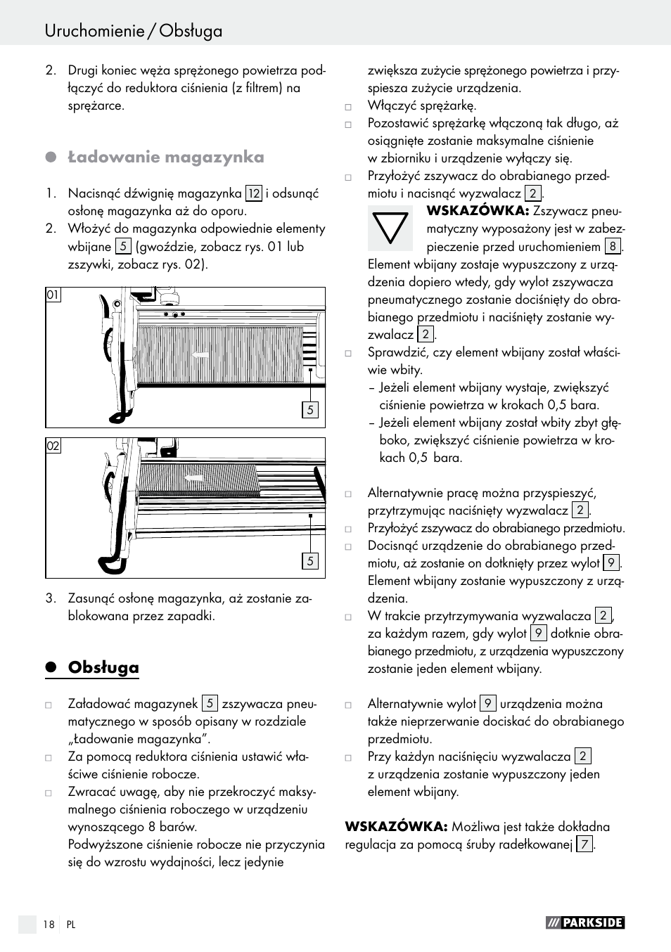 Ładowanie magazynka, Obsługa | Parkside PDT 40 B2 User Manual | Page 18 / 57