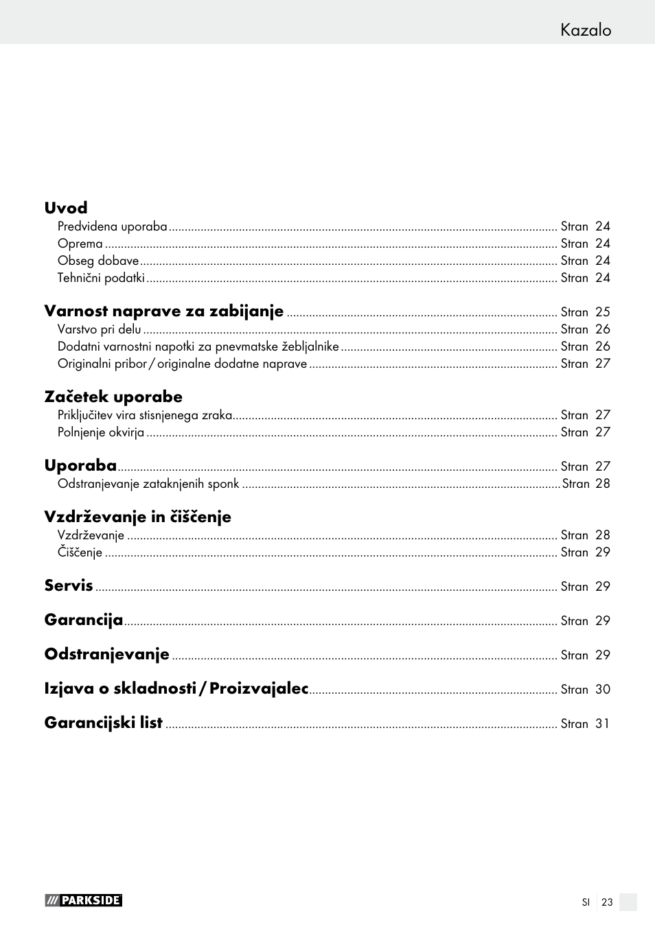 Kazalo | Parkside PDT 40 B2 User Manual | Page 23 / 57