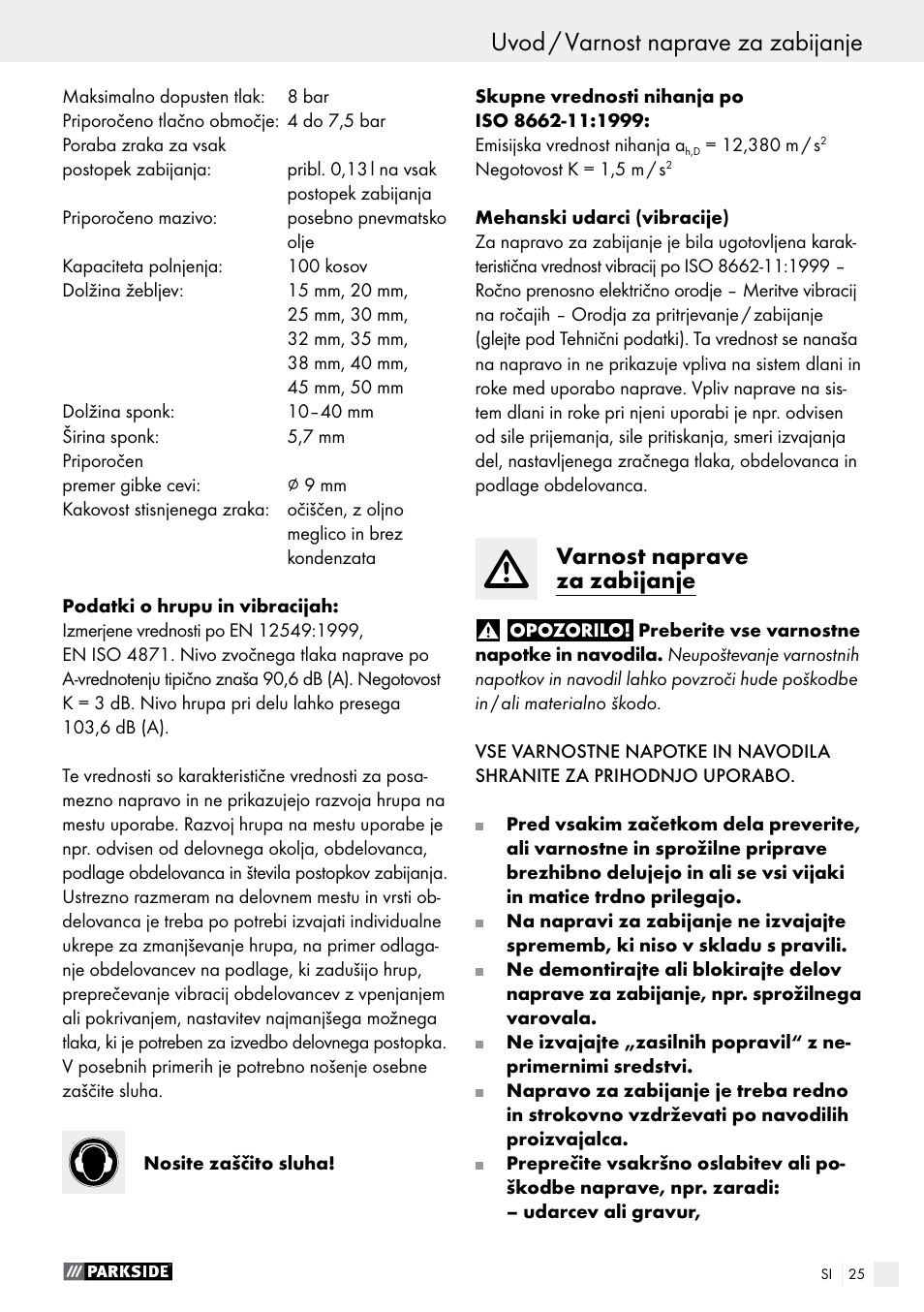 Uvod uvod / varnost naprave za zabijanje, Varnost naprave za zabijanje | Parkside PDT 40 B2 User Manual | Page 25 / 57