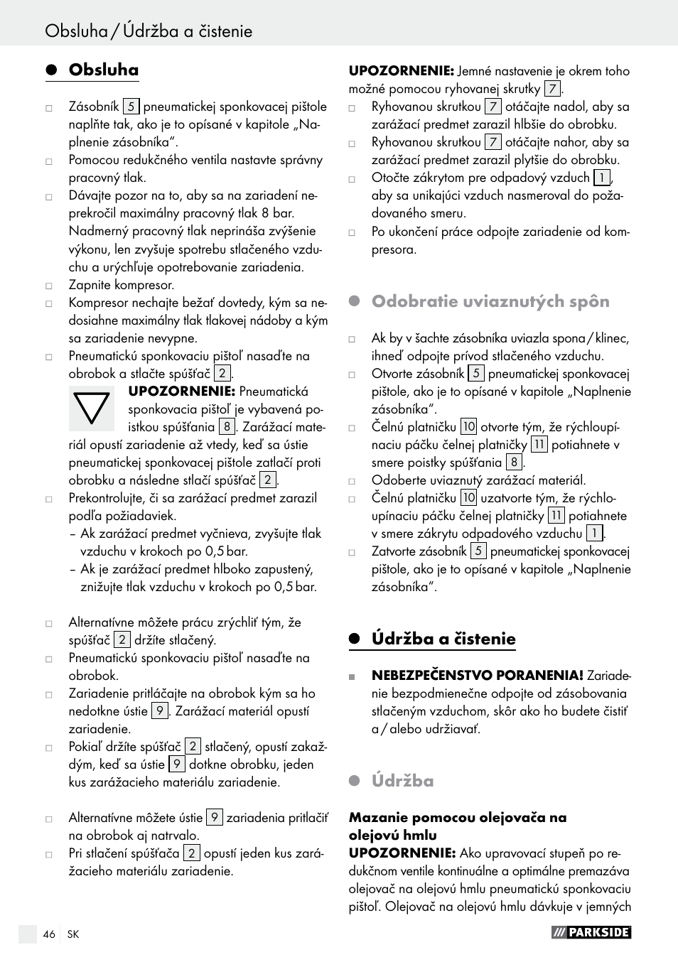 Obsluha / údržba a čistenie, Údržba a čistenie / servis / záruka, Obsluha | Odobratie uviaznutých spôn, Údržba a čistenie, Údržba | Parkside PDT 40 B2 User Manual | Page 46 / 57