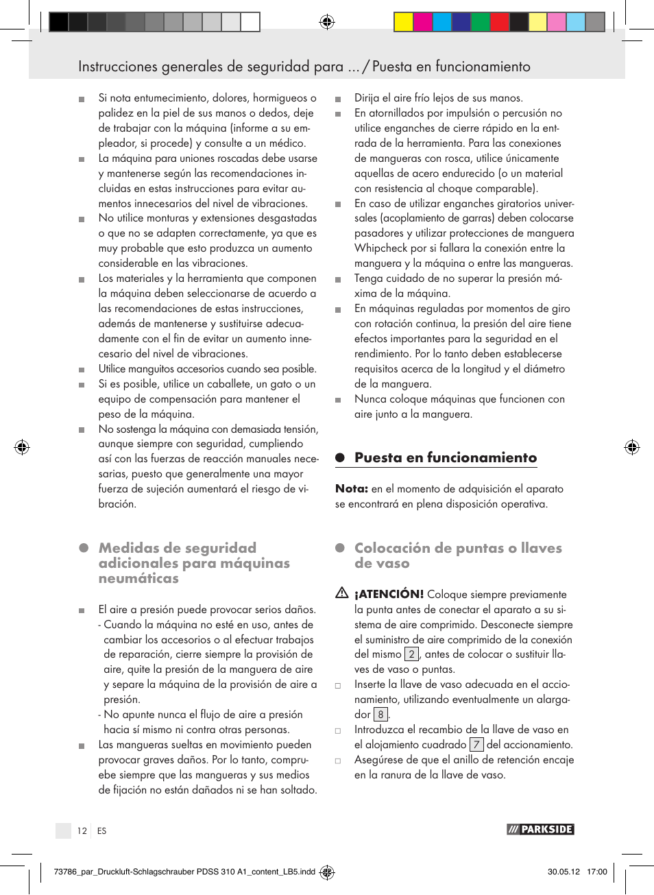 Puesta en funcionamiento, Colocación de puntas o llaves de vaso | Parkside PDSS 310 A1 User Manual | Page 12 / 72