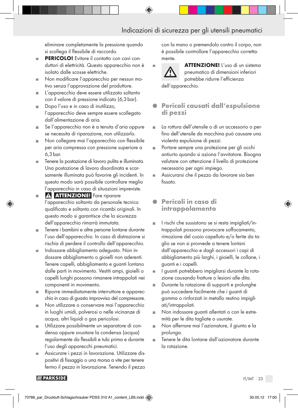 Pericoli causati dall‘espulsione di pezzi, Pericoli in caso di intrappolamento | Parkside PDSS 310 A1 User Manual | Page 23 / 72