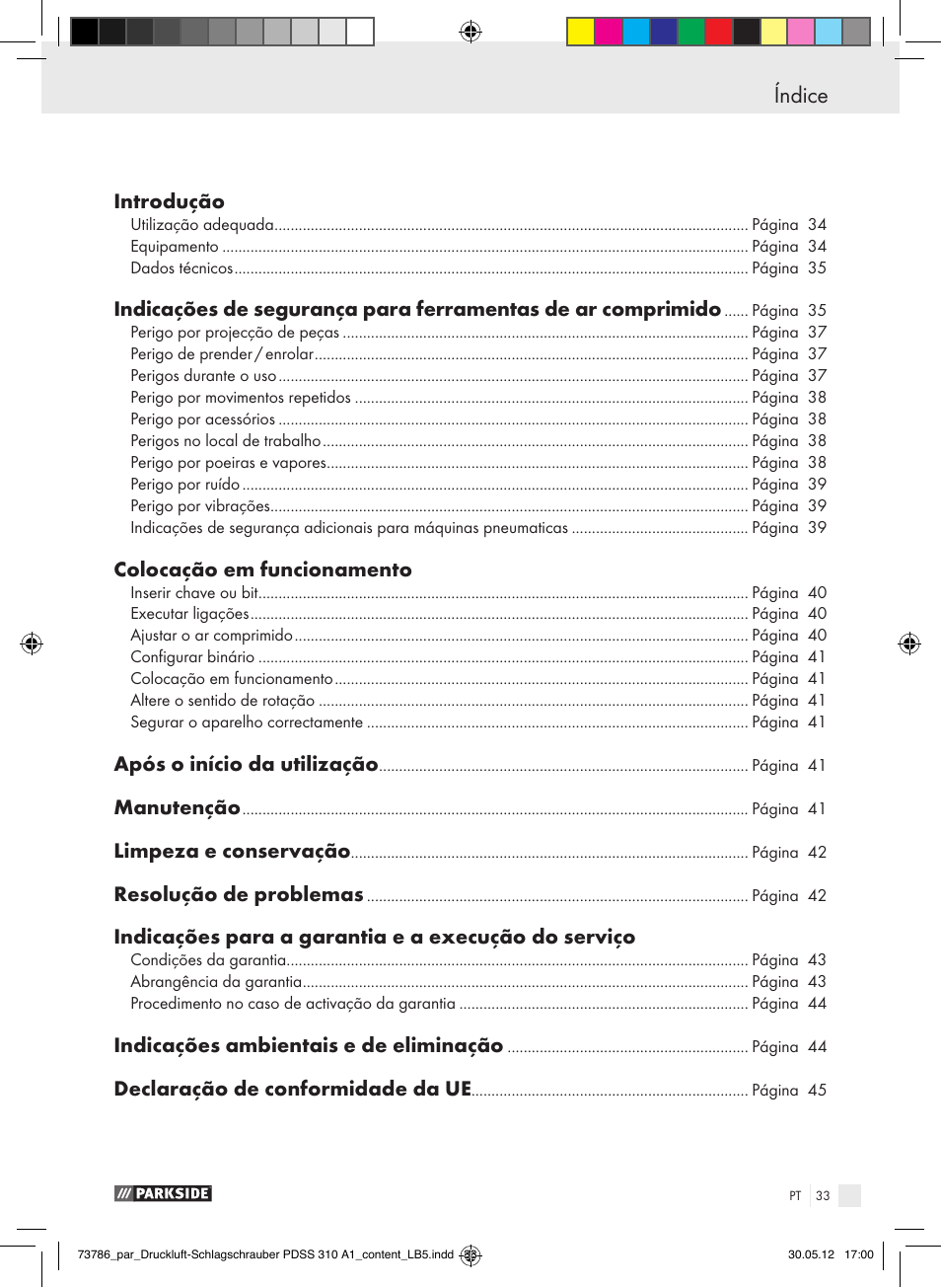 Índice | Parkside PDSS 310 A1 User Manual | Page 33 / 72
