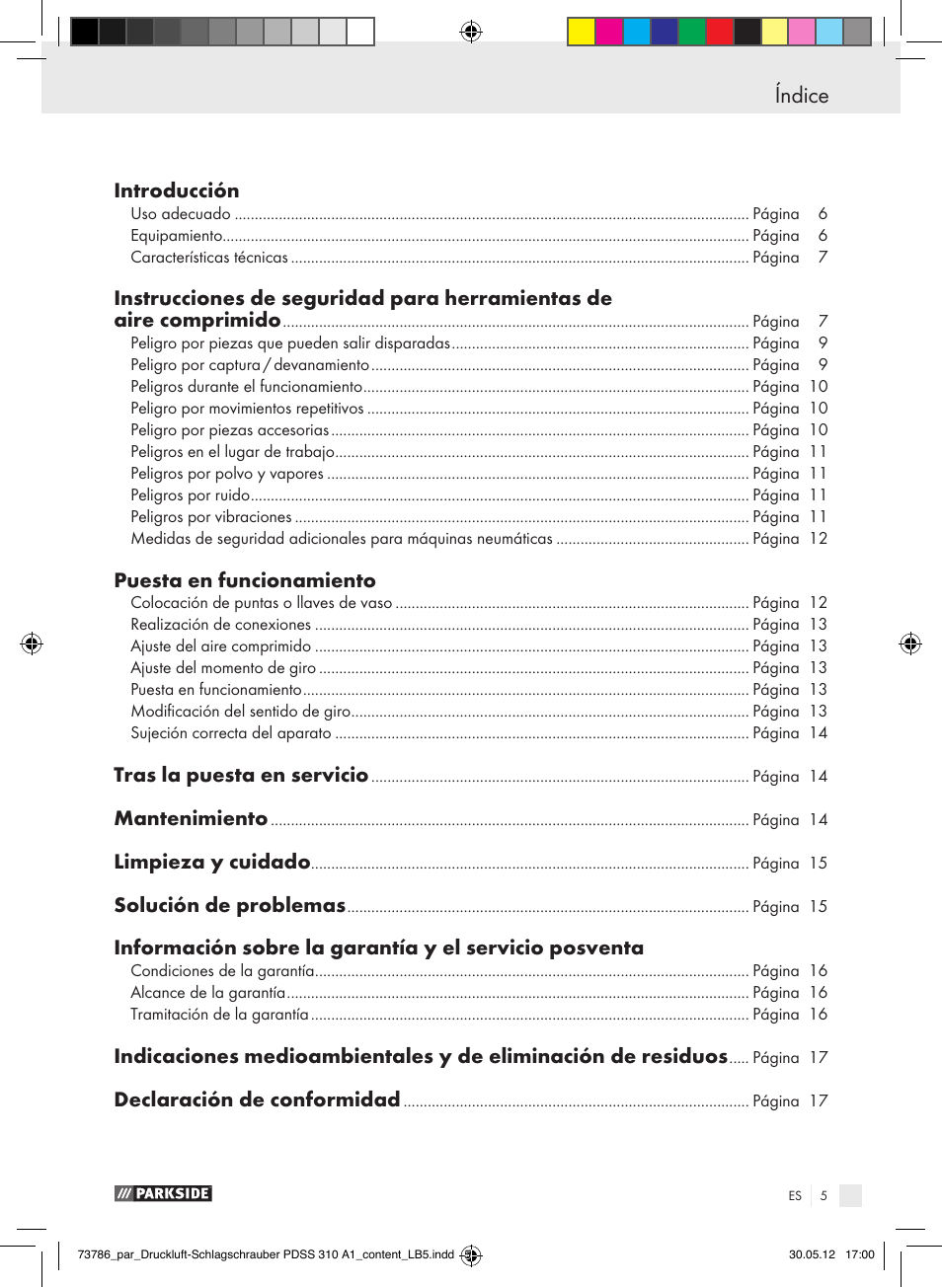 Índice | Parkside PDSS 310 A1 User Manual | Page 5 / 72