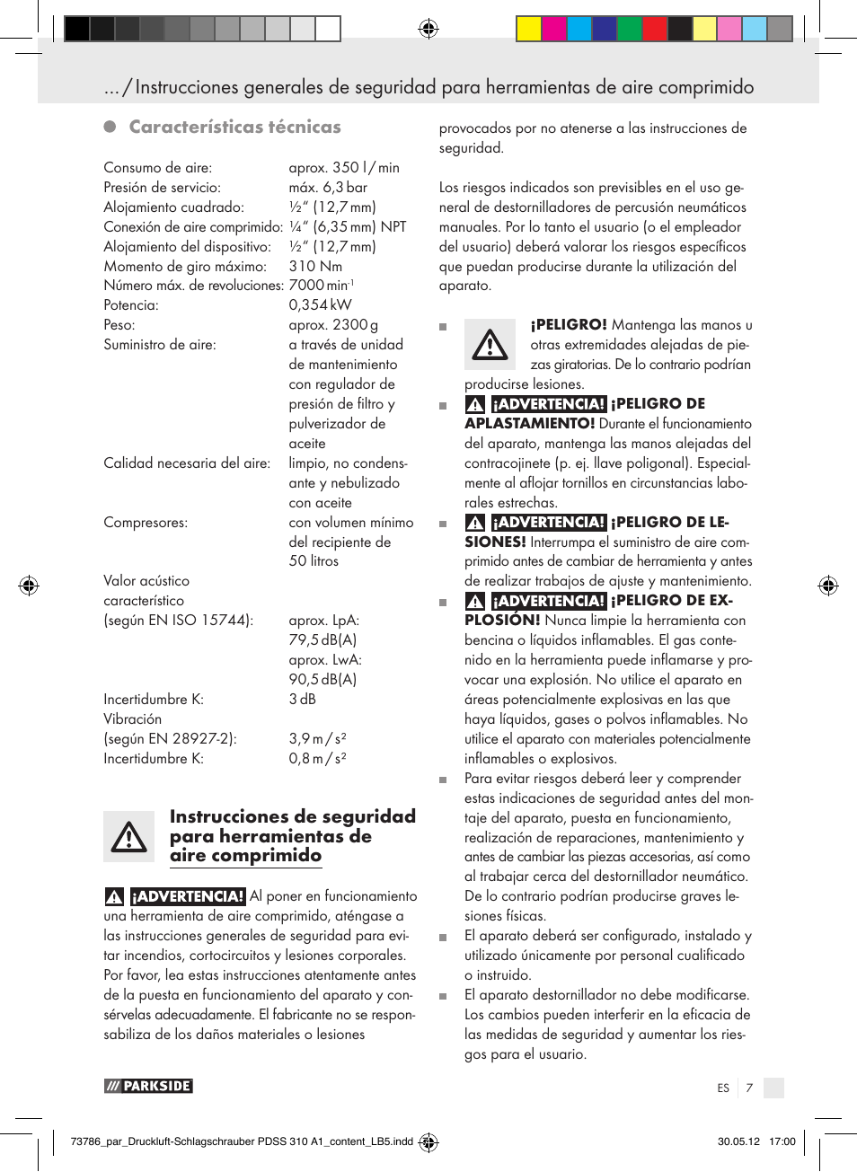 Características técnicas | Parkside PDSS 310 A1 User Manual | Page 7 / 72