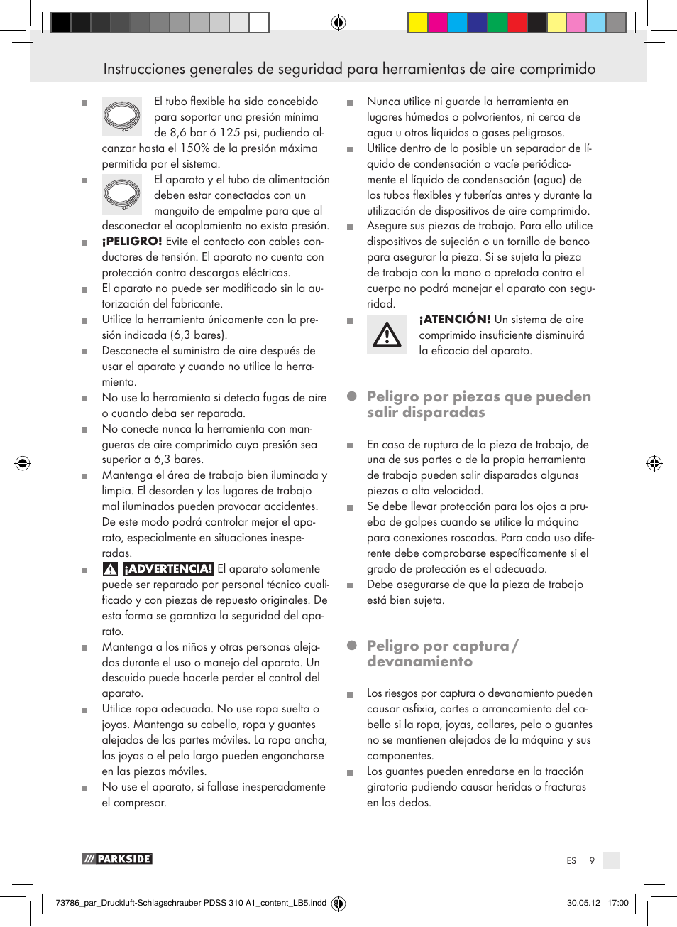 Peligro por piezas que pueden salir disparadas, Peligro por captura / devanamiento | Parkside PDSS 310 A1 User Manual | Page 9 / 72