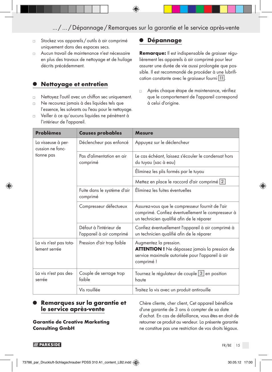 Nettoyage et entretien, Dépannage | Parkside PDSS 310 A1 User Manual | Page 15 / 59