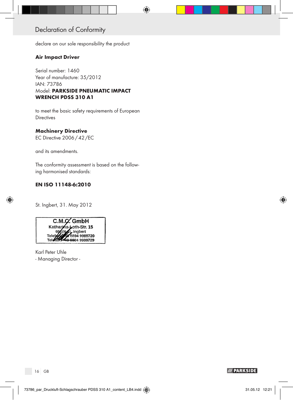 Spis zawartości declaration of conformity | Parkside PDSS 310 A1 User Manual | Page 16 / 98