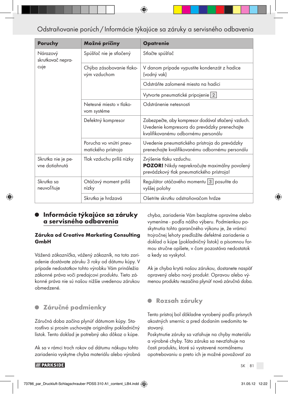 Záručné podmienky, Rozsah záruky | Parkside PDSS 310 A1 User Manual | Page 81 / 98