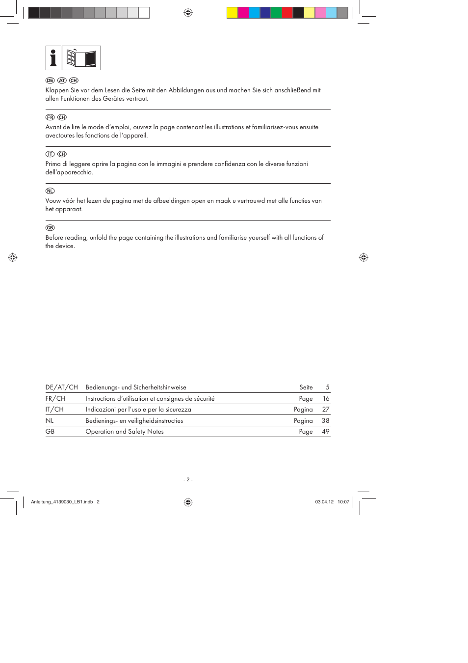 F a c | Parkside PDMH 4500 A2 User Manual | Page 2 / 62