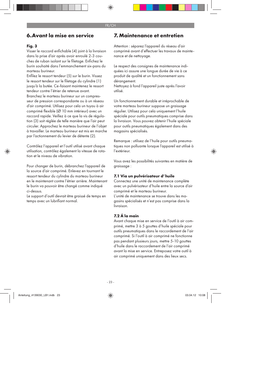 Avant la mise en service, Maintenance et entretien | Parkside PDMH 4500 A2 User Manual | Page 23 / 62