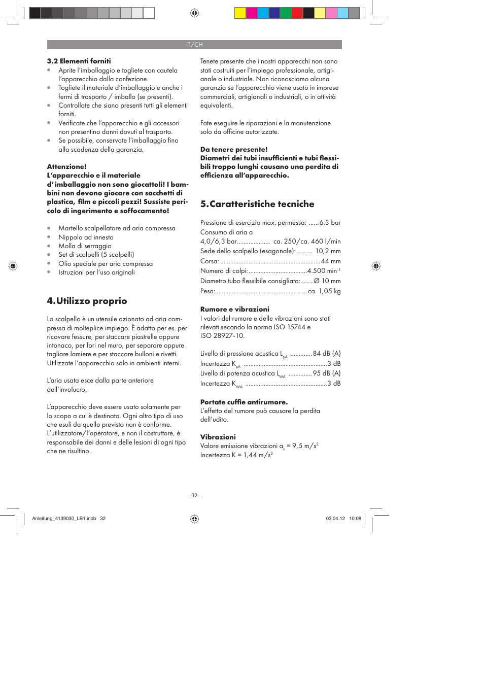 Utilizzo proprio, Caratteristiche tecniche | Parkside PDMH 4500 A2 User Manual | Page 32 / 62