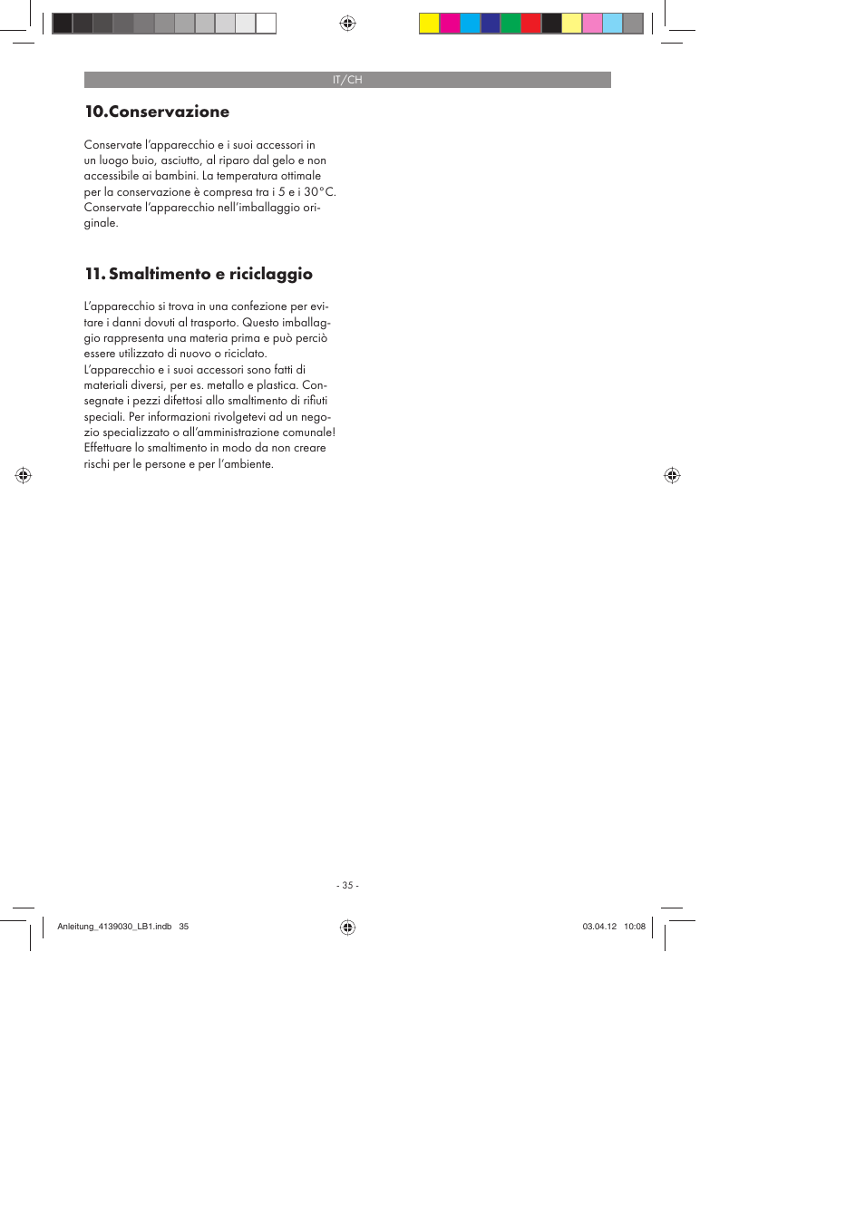 Conservazione, Smaltimento e riciclaggio | Parkside PDMH 4500 A2 User Manual | Page 35 / 62