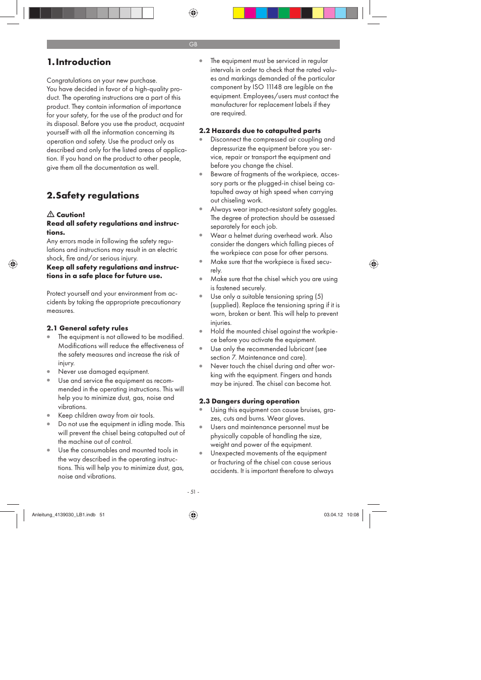 Introduction, Safety regulations | Parkside PDMH 4500 A2 User Manual | Page 51 / 62