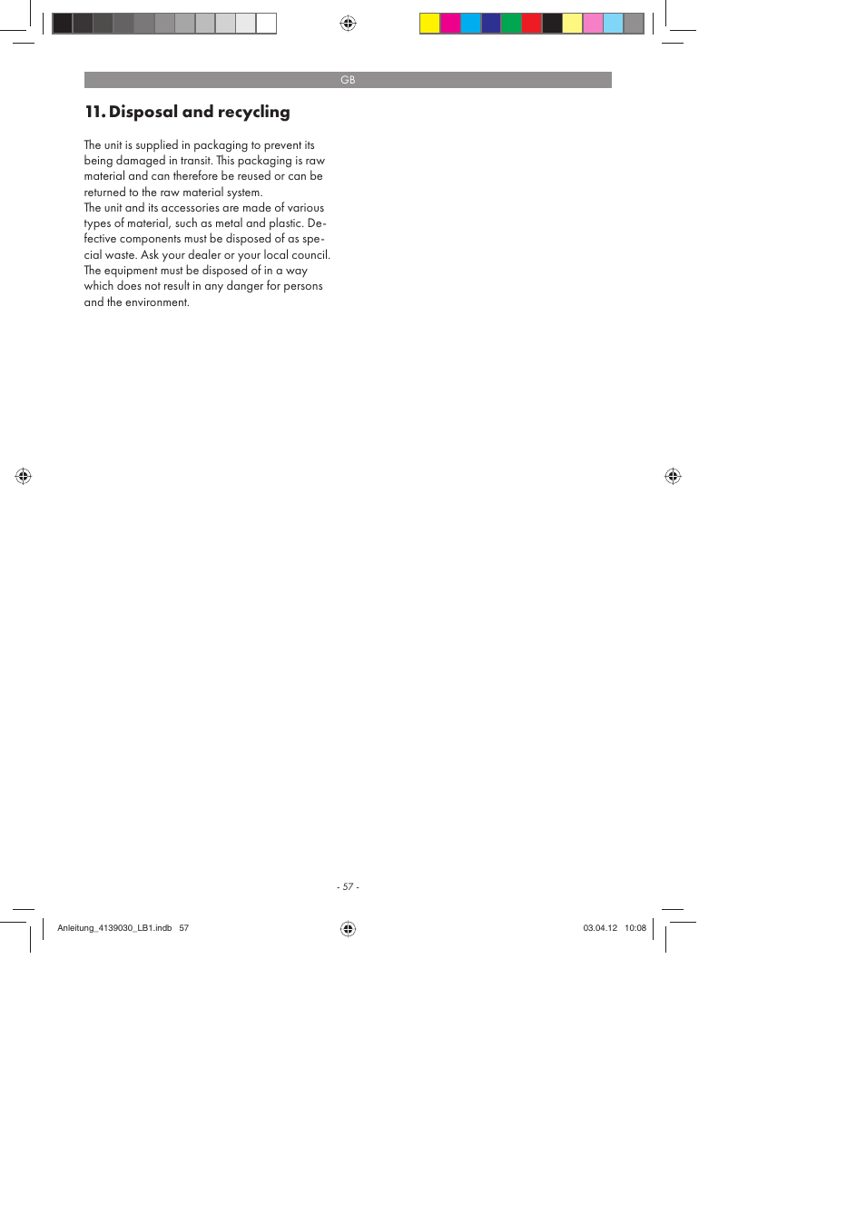 Disposal and recycling | Parkside PDMH 4500 A2 User Manual | Page 57 / 62