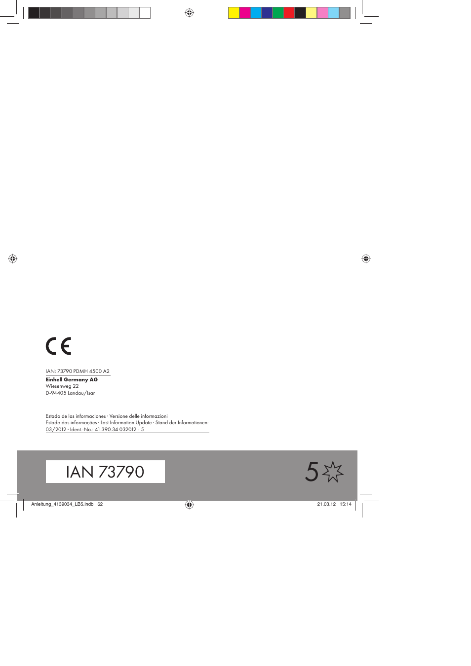 Parkside PDMH 4500 A2 User Manual | Page 62 / 62
