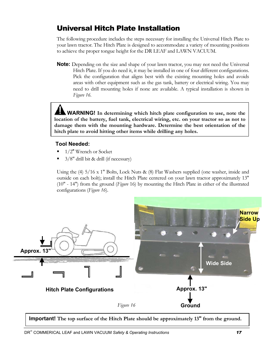 Universal hitch plate installation | Country Home Products DR User Manual | Page 21 / 64