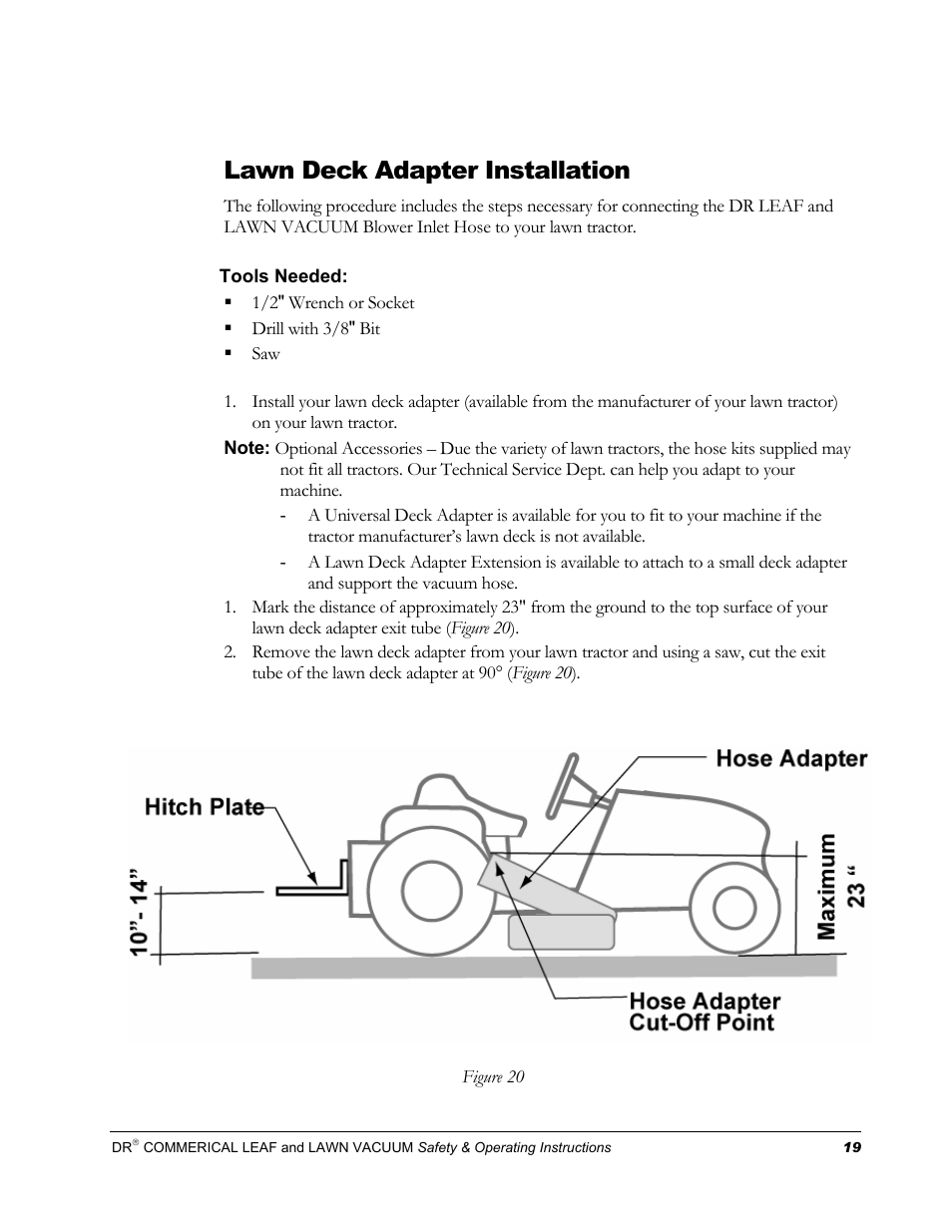 Lawn deck adapter installation | Country Home Products DR User Manual | Page 23 / 64