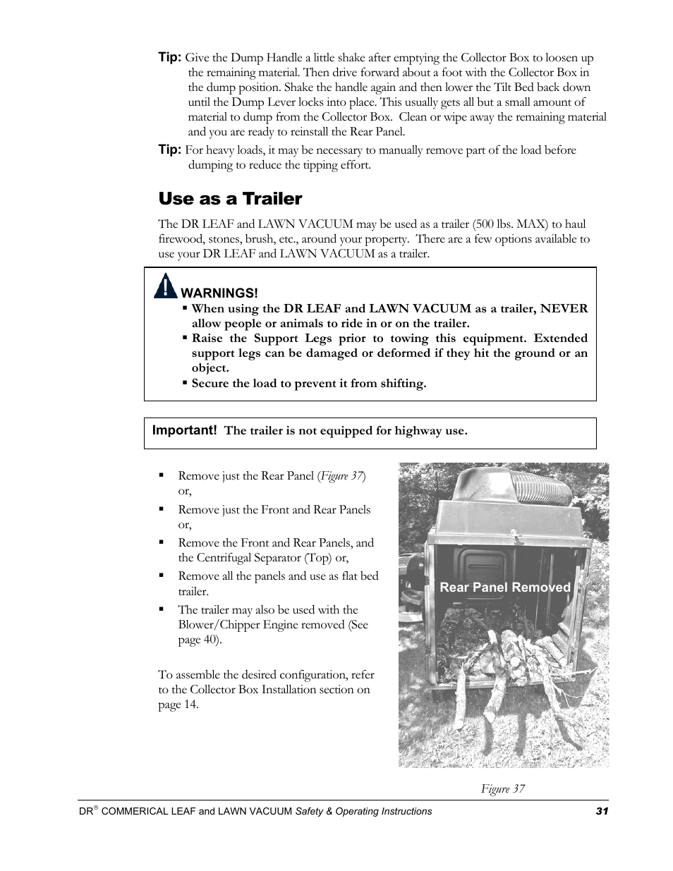 Use as a trailer | Country Home Products DR User Manual | Page 35 / 64