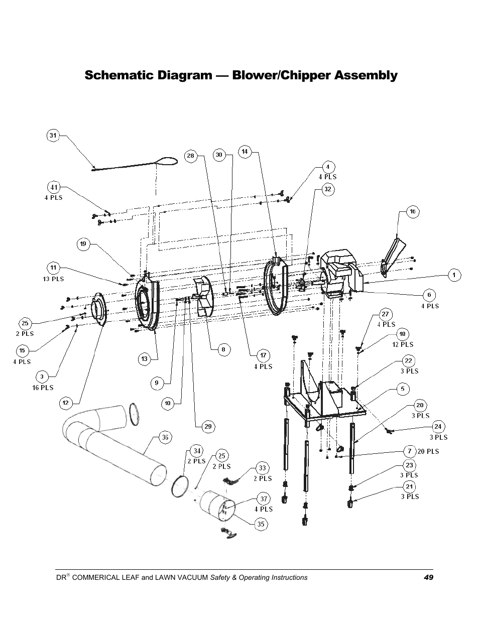 Schematic diagram — blower/chipper assembly | Country Home Products DR User Manual | Page 53 / 64