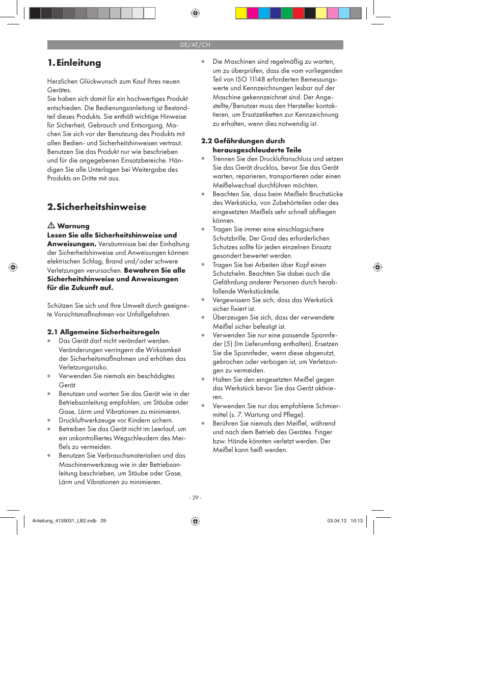 Einleitung, Sicherheitshinweise | Parkside PDMH 4500 A2 User Manual | Page 29 / 50