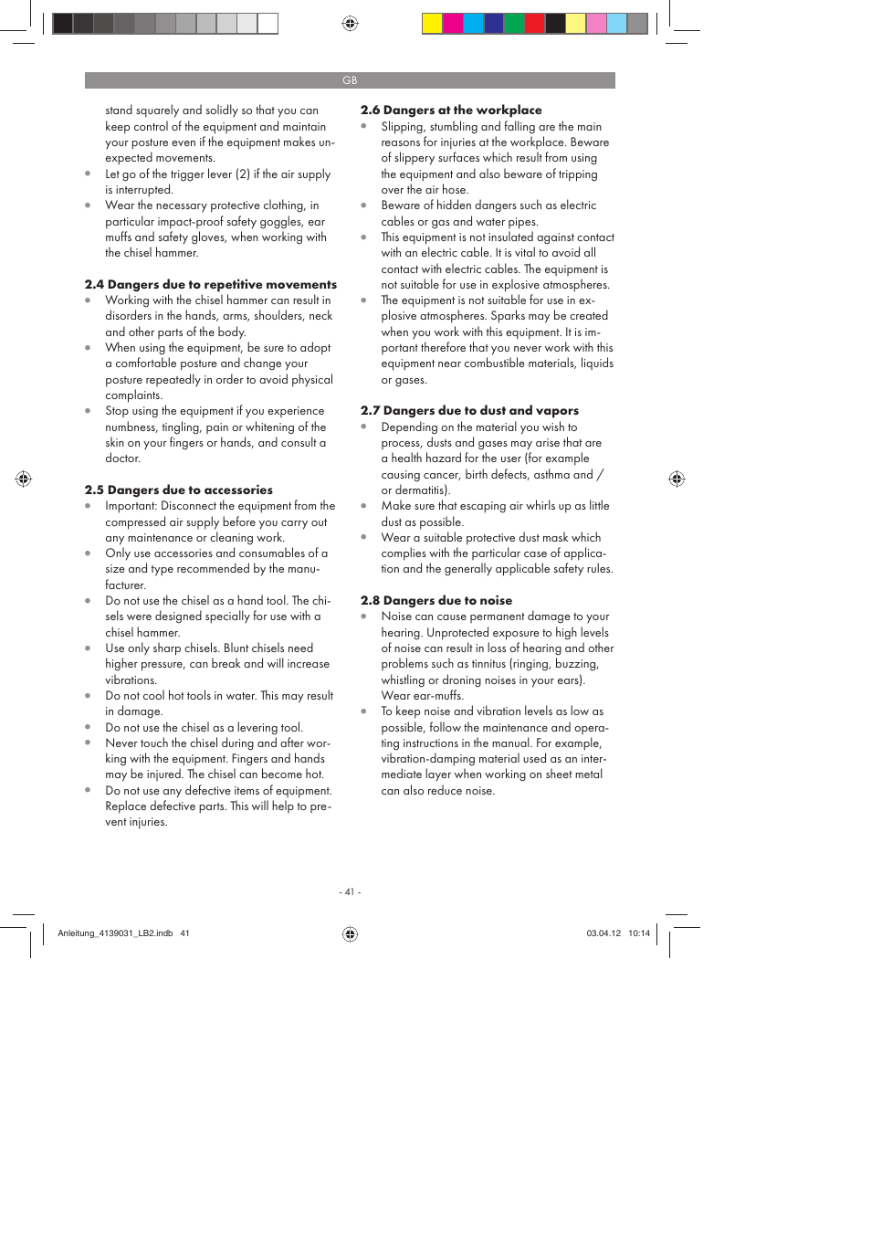 Parkside PDMH 4500 A2 User Manual | Page 41 / 50