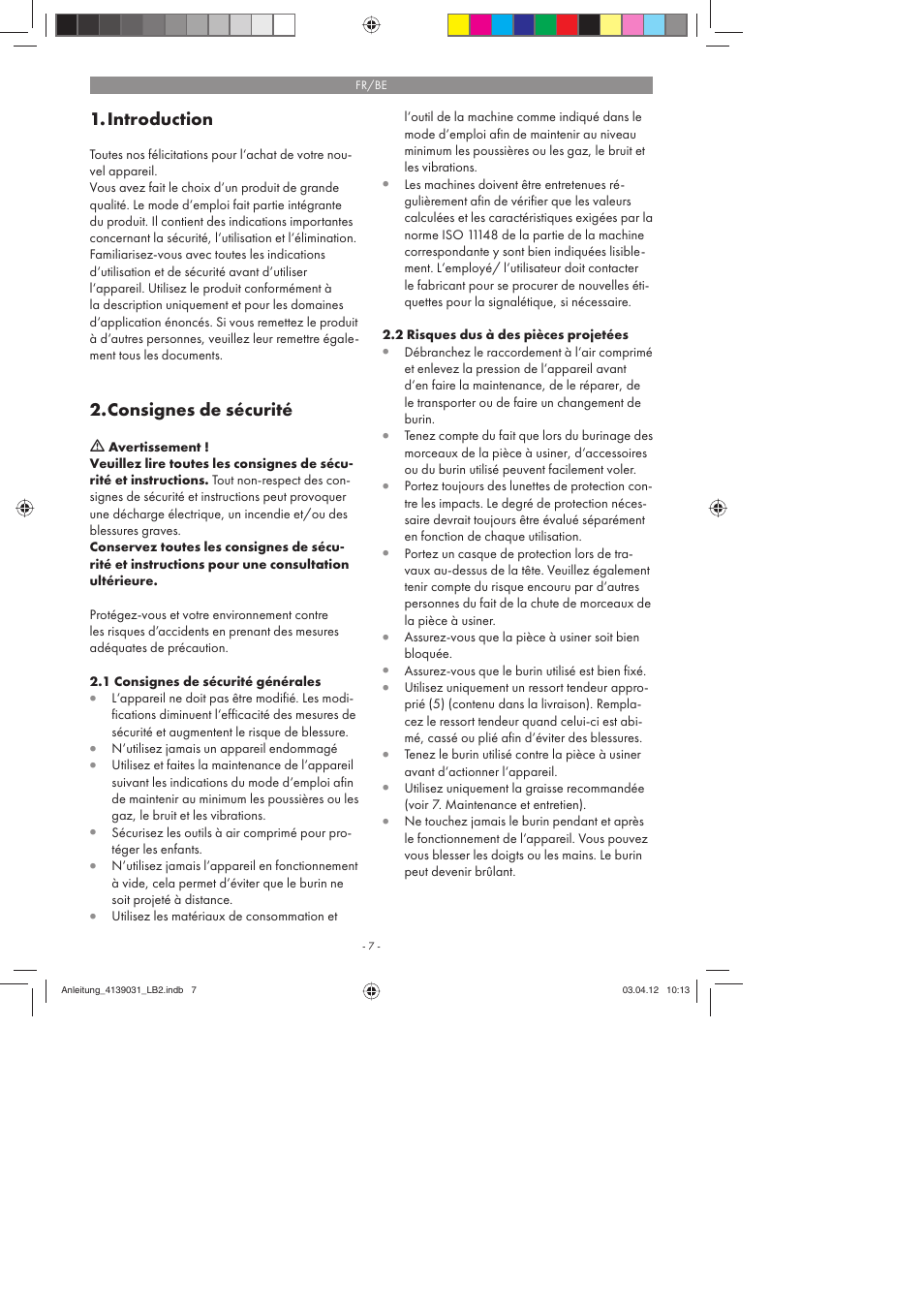 Introduction, Consignes de sécurité | Parkside PDMH 4500 A2 User Manual | Page 7 / 50