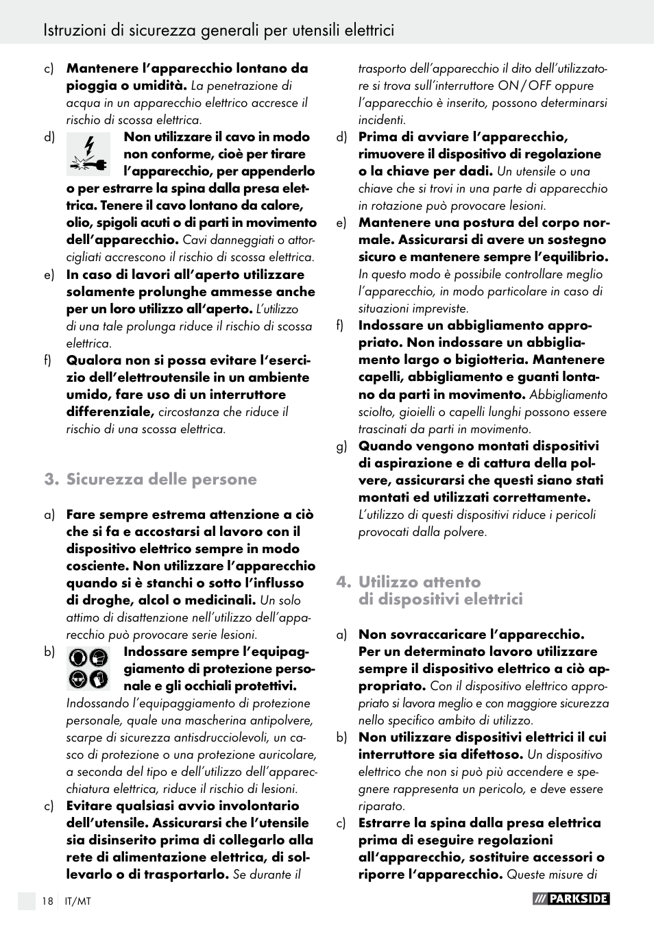 Sicurezza delle persone, Utilizzo attento di dispositivi elettrici | Parkside PES 200 B1 User Manual | Page 18 / 40