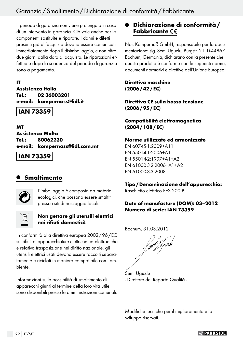 Parkside PES 200 B1 User Manual | Page 22 / 40