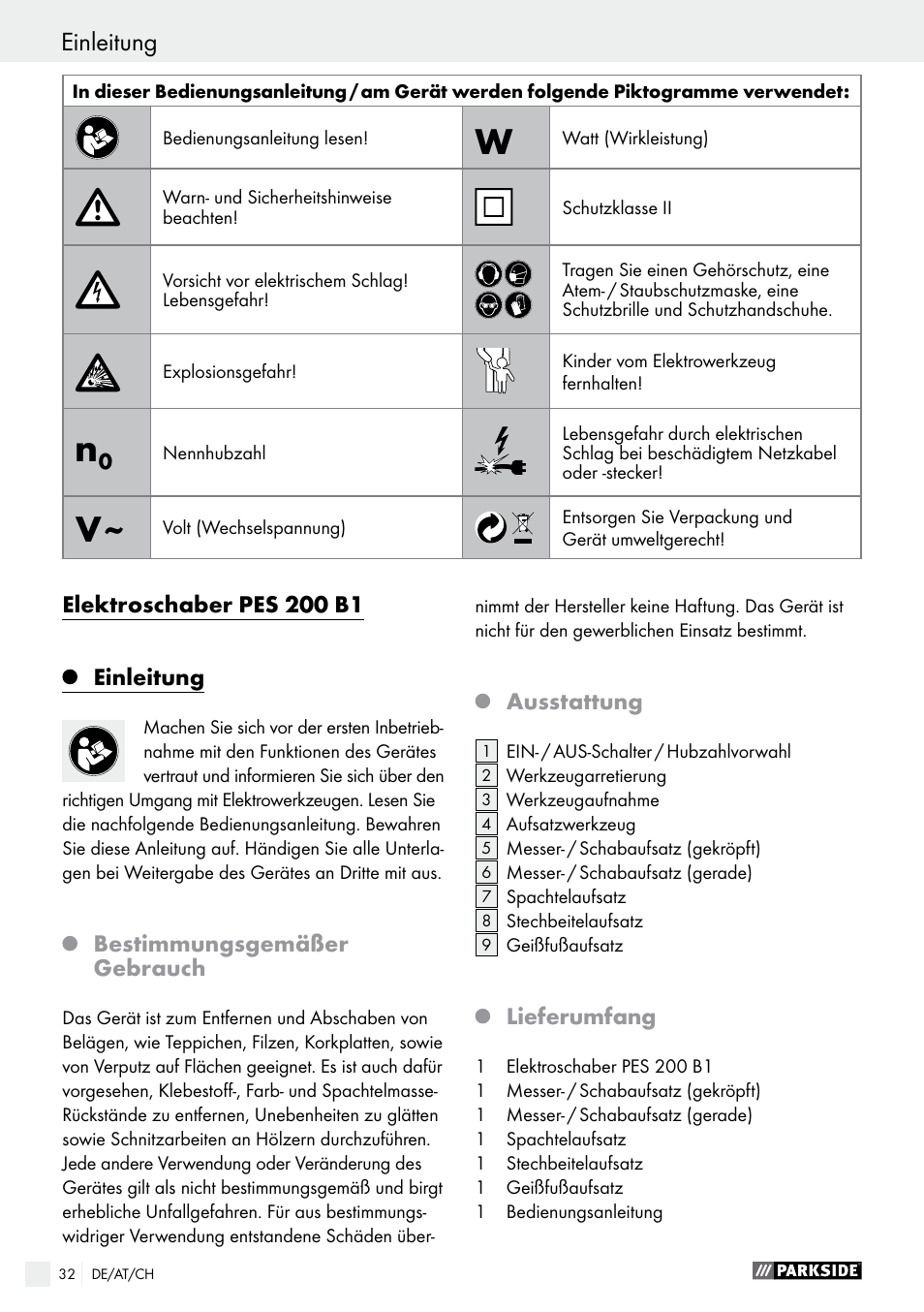 Einleitung | Parkside PES 200 B1 User Manual | Page 32 / 40