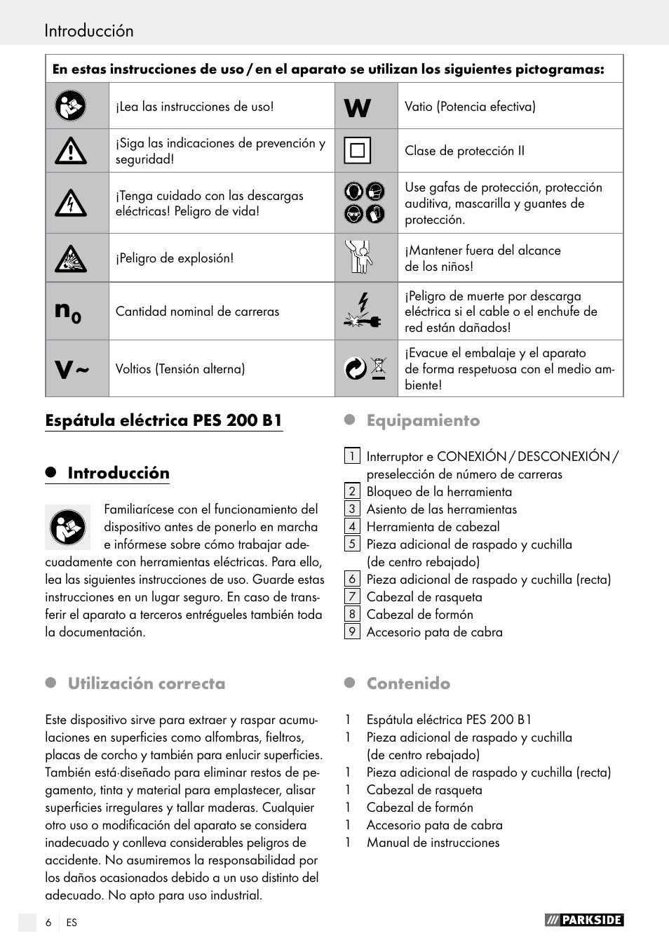 Parkside PES 200 B1 User Manual | Page 6 / 40