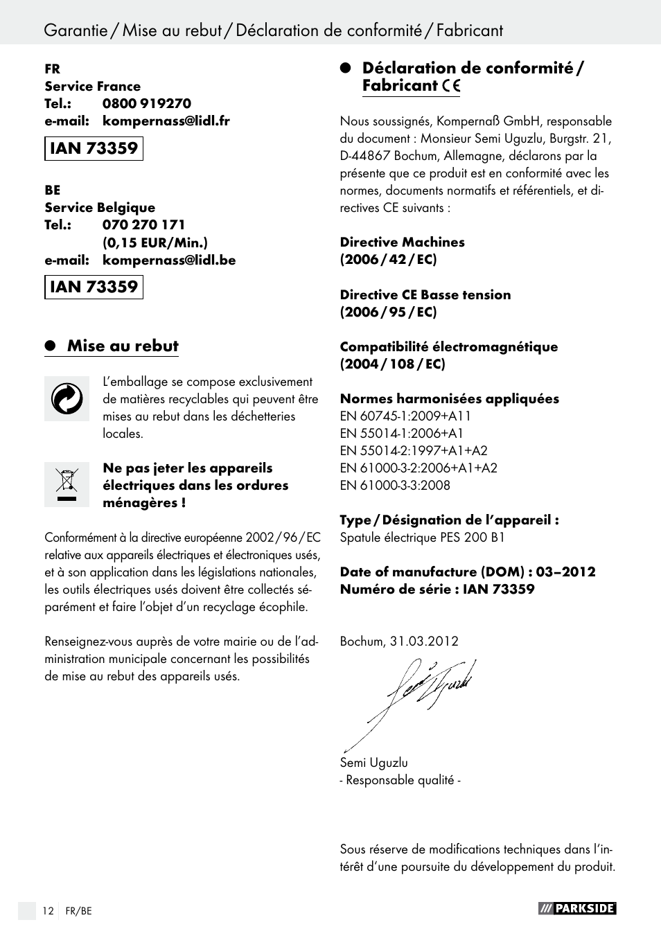 Parkside PES 200 B1 User Manual | Page 12 / 41