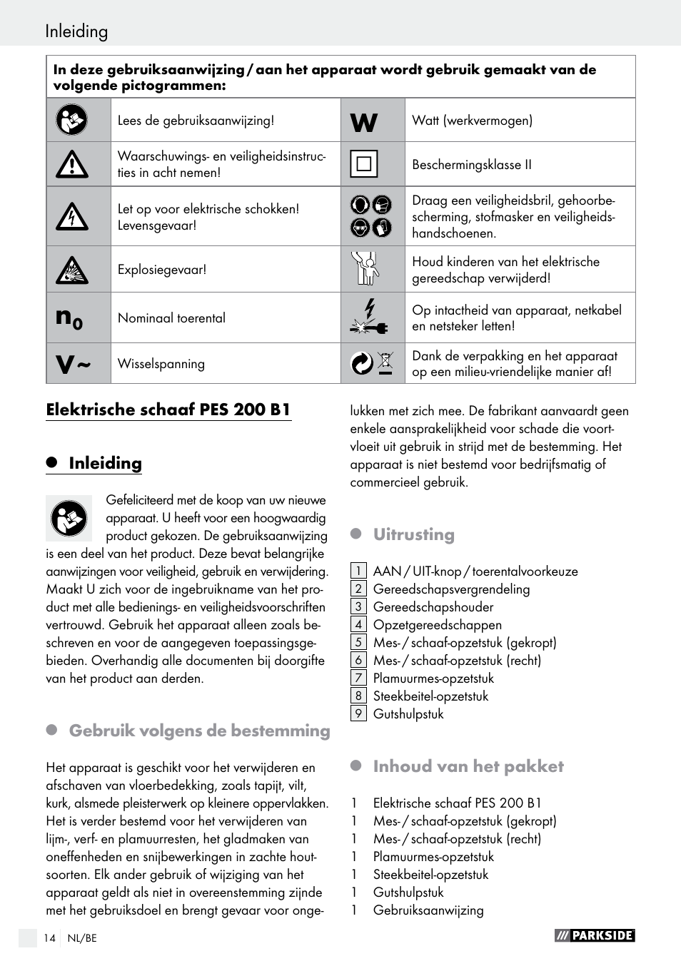 Parkside PES 200 B1 User Manual | Page 14 / 41