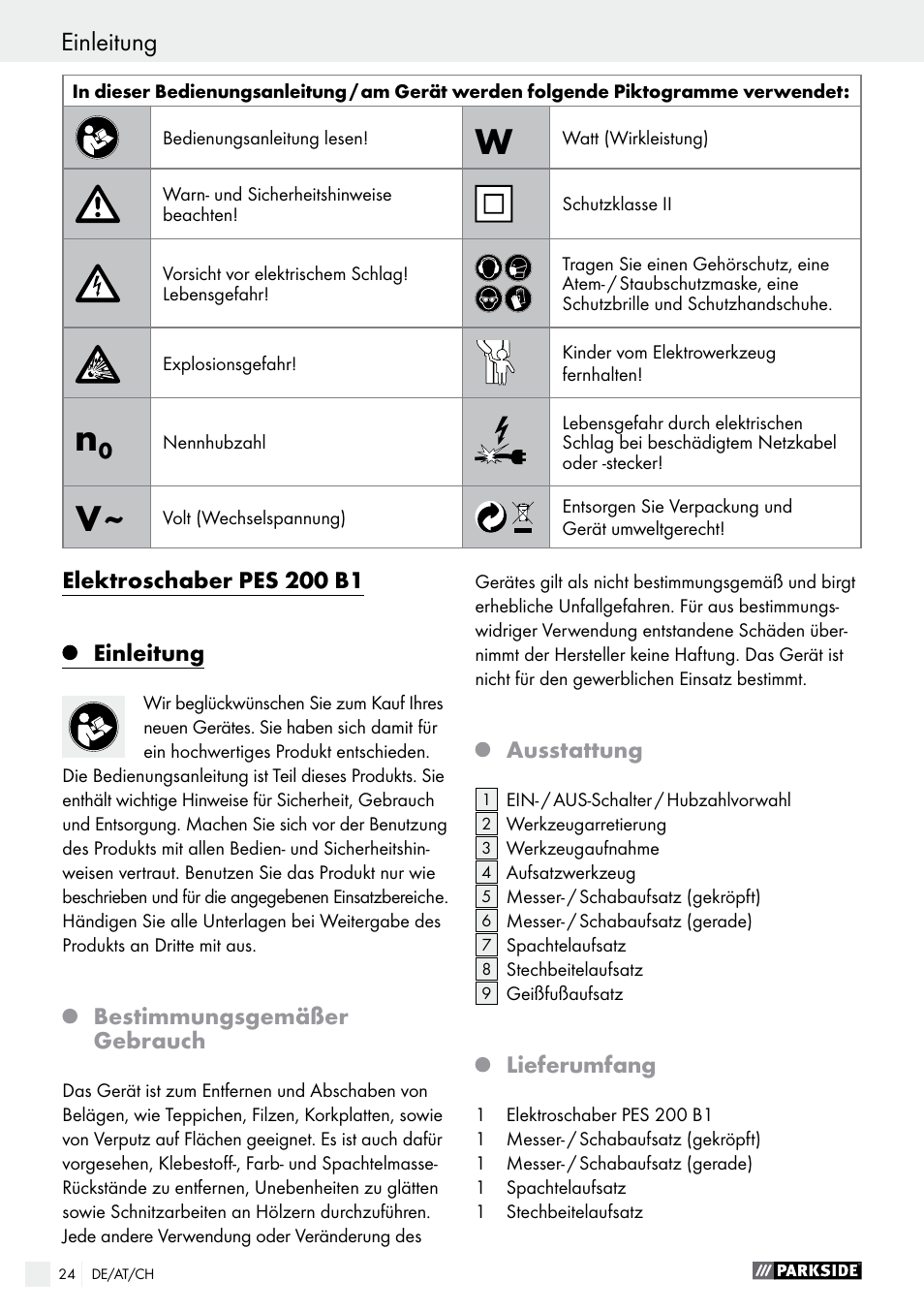 Parkside PES 200 B1 User Manual | Page 24 / 41