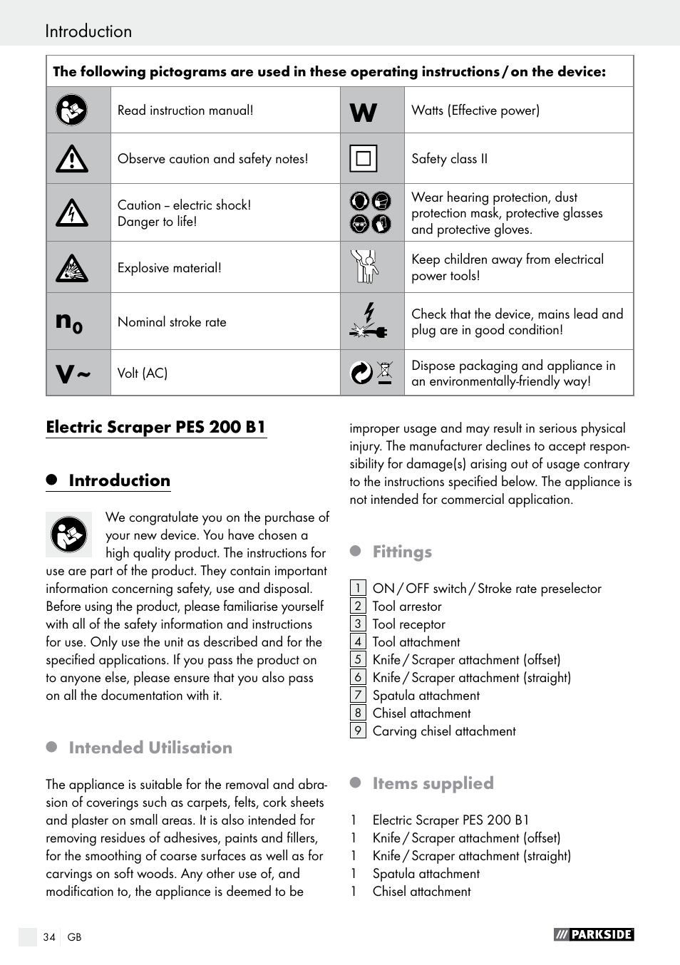 Parkside PES 200 B1 User Manual | Page 34 / 41