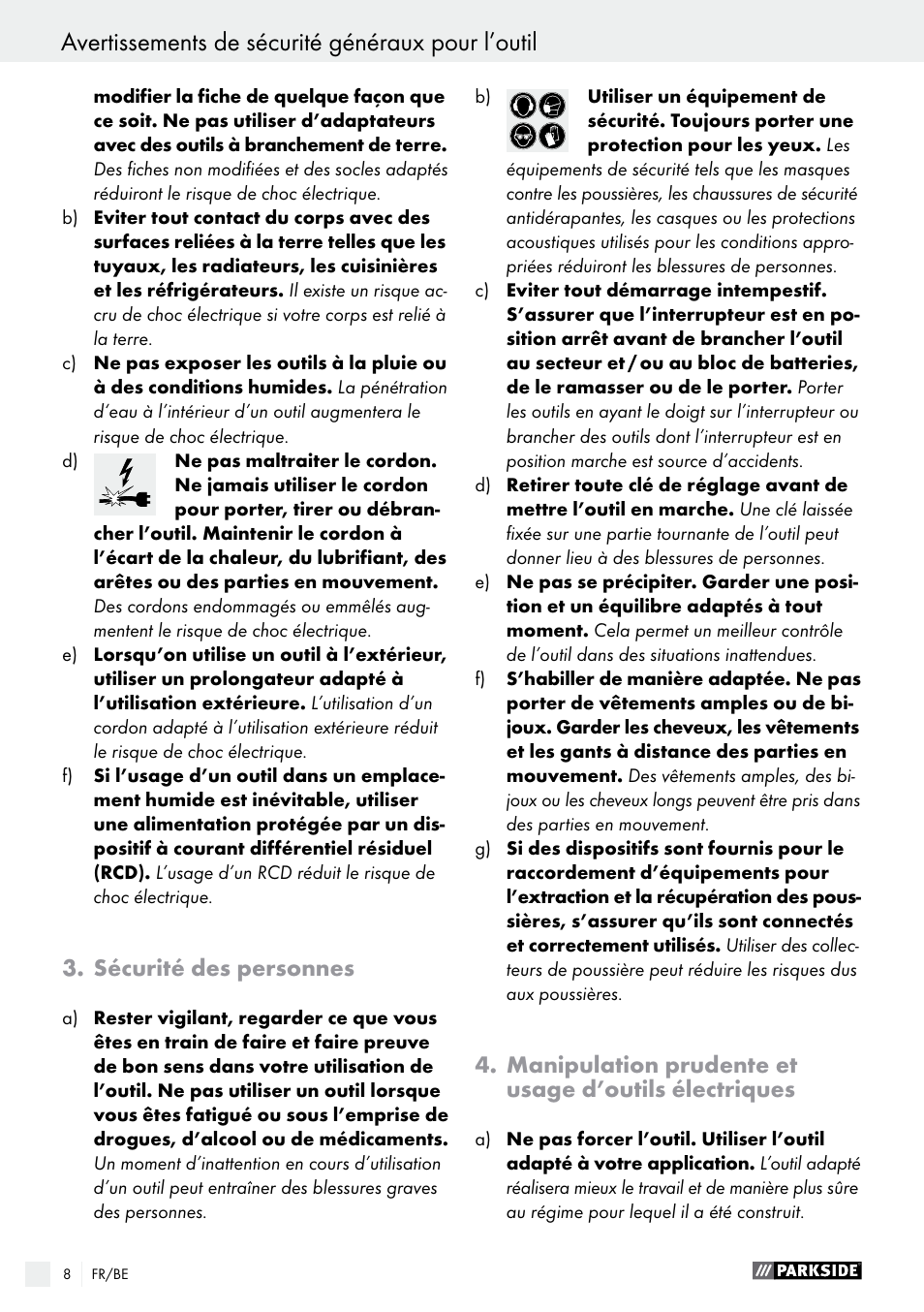 Avertissements de sécurité généraux pour l’outil | Parkside PES 200 B1 User Manual | Page 8 / 41