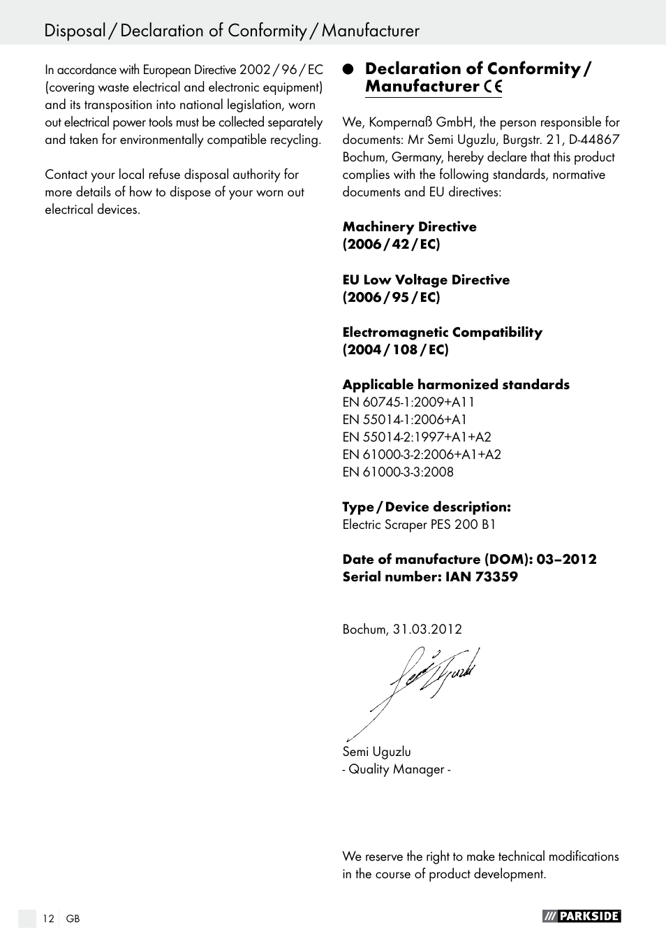 Spis zawartości | Parkside PES 200 B1 User Manual | Page 12 / 58
