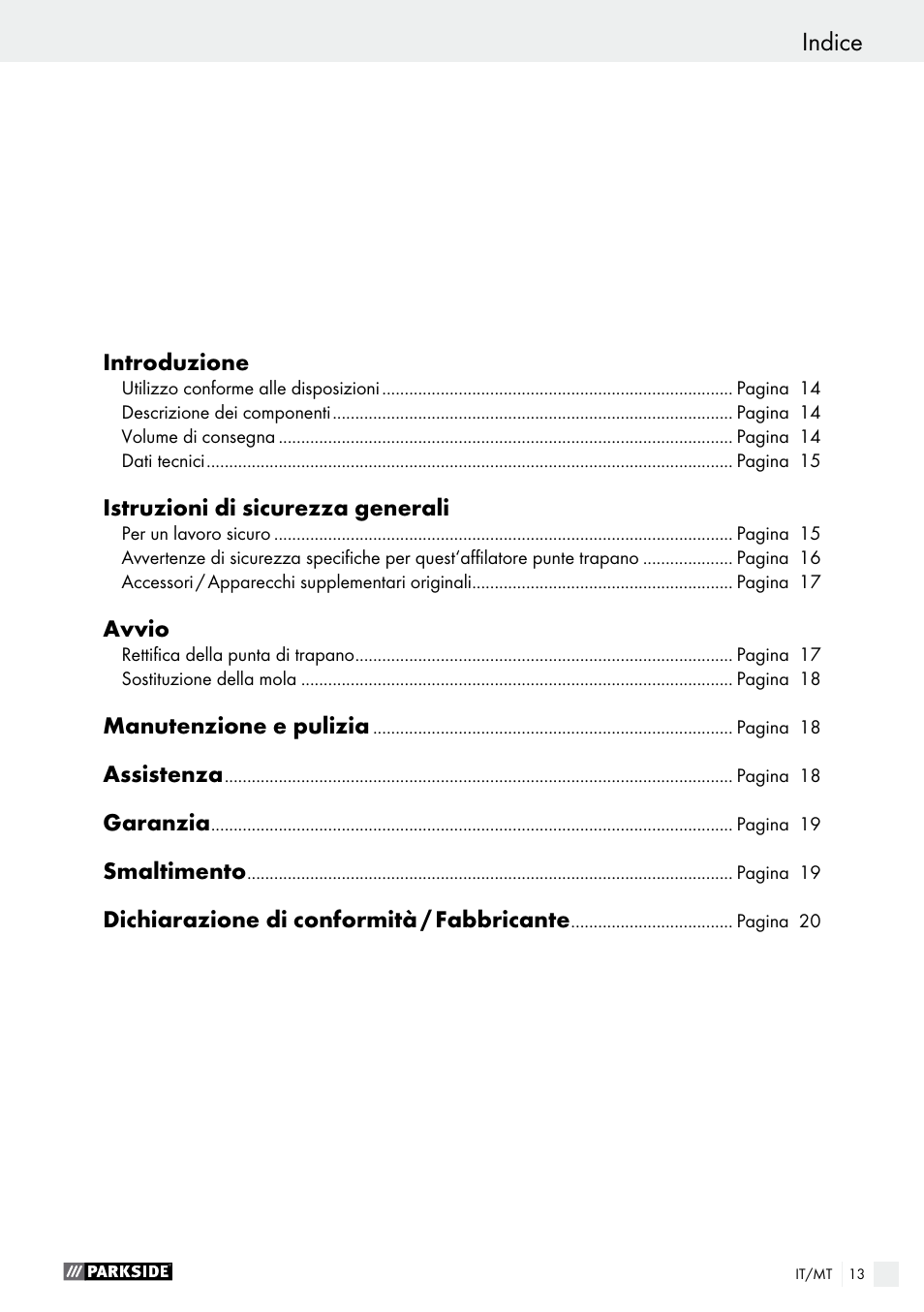 Indice declaración de conformidad / fabricante | Parkside PBSG 95 A1 User Manual | Page 13 / 45