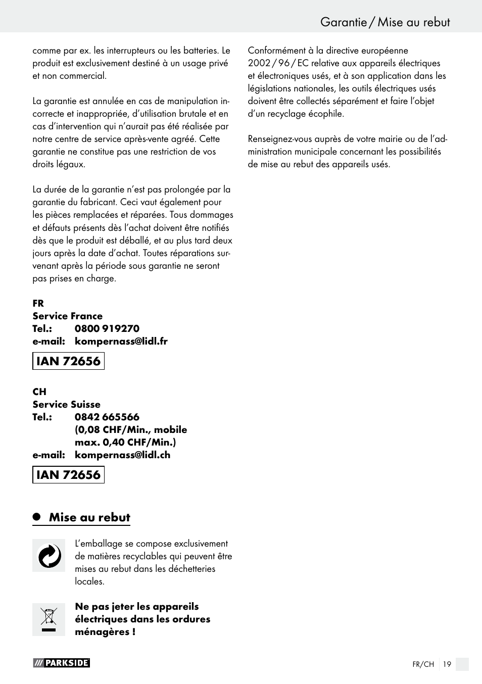 Mise au rebut | Parkside PBSG 95 A1 User Manual | Page 19 / 36