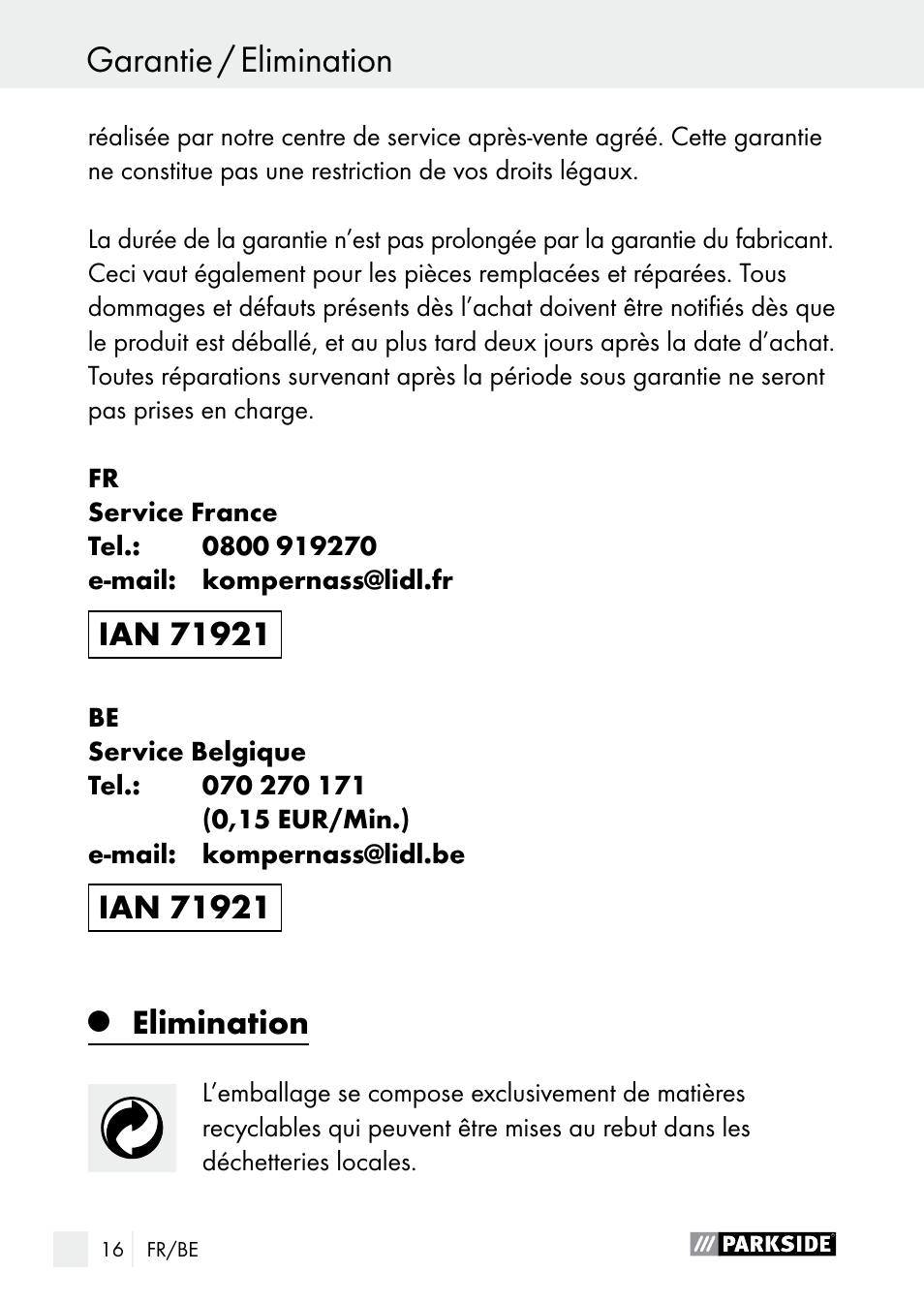 Elimination | Parkside PLP 100 A1 User Manual | Page 16 / 60