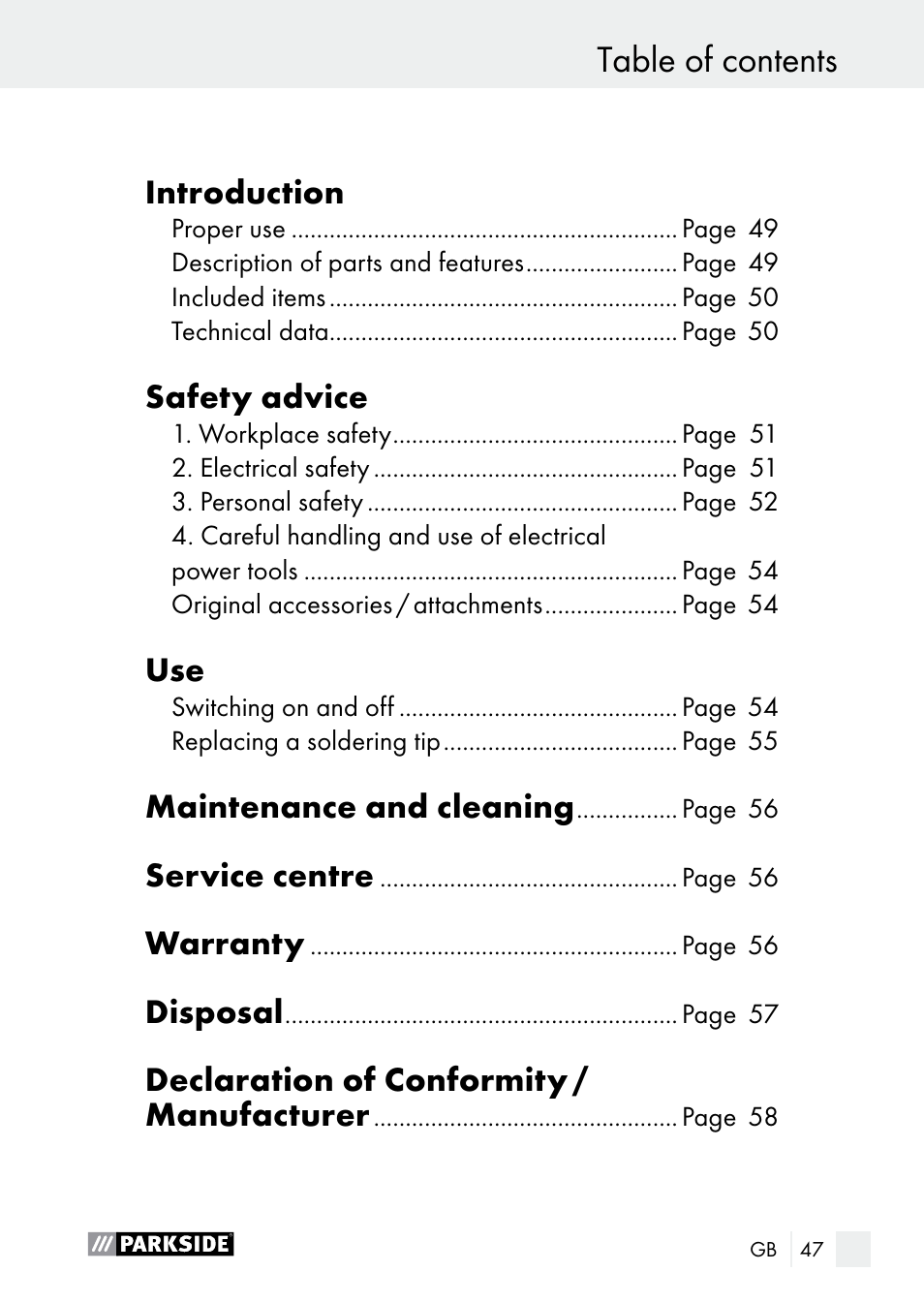 Parkside PLP 100 A1 User Manual | Page 47 / 60