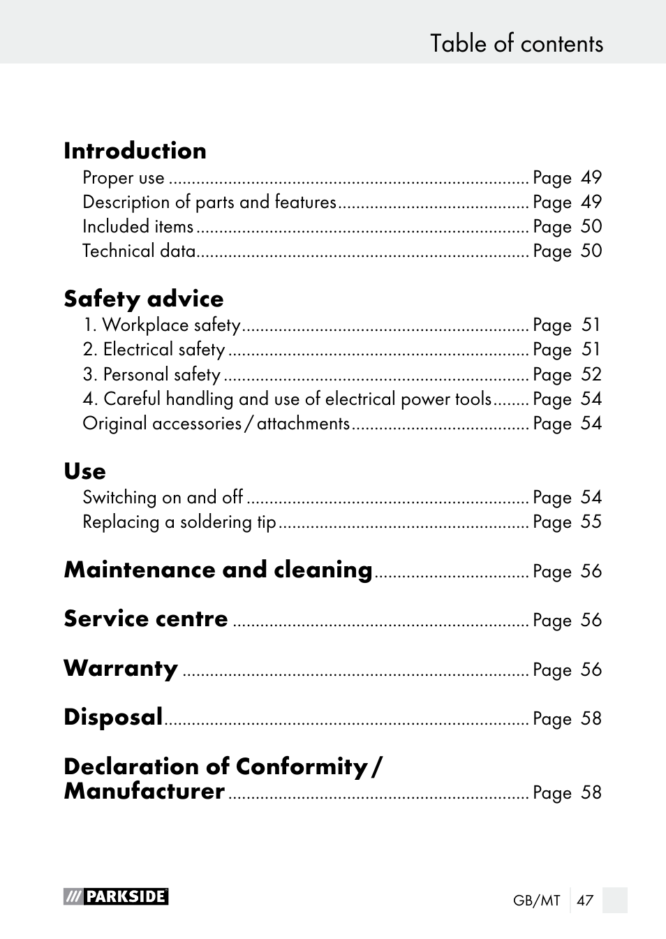 Parkside PLP 100 A1 User Manual | Page 47 / 75