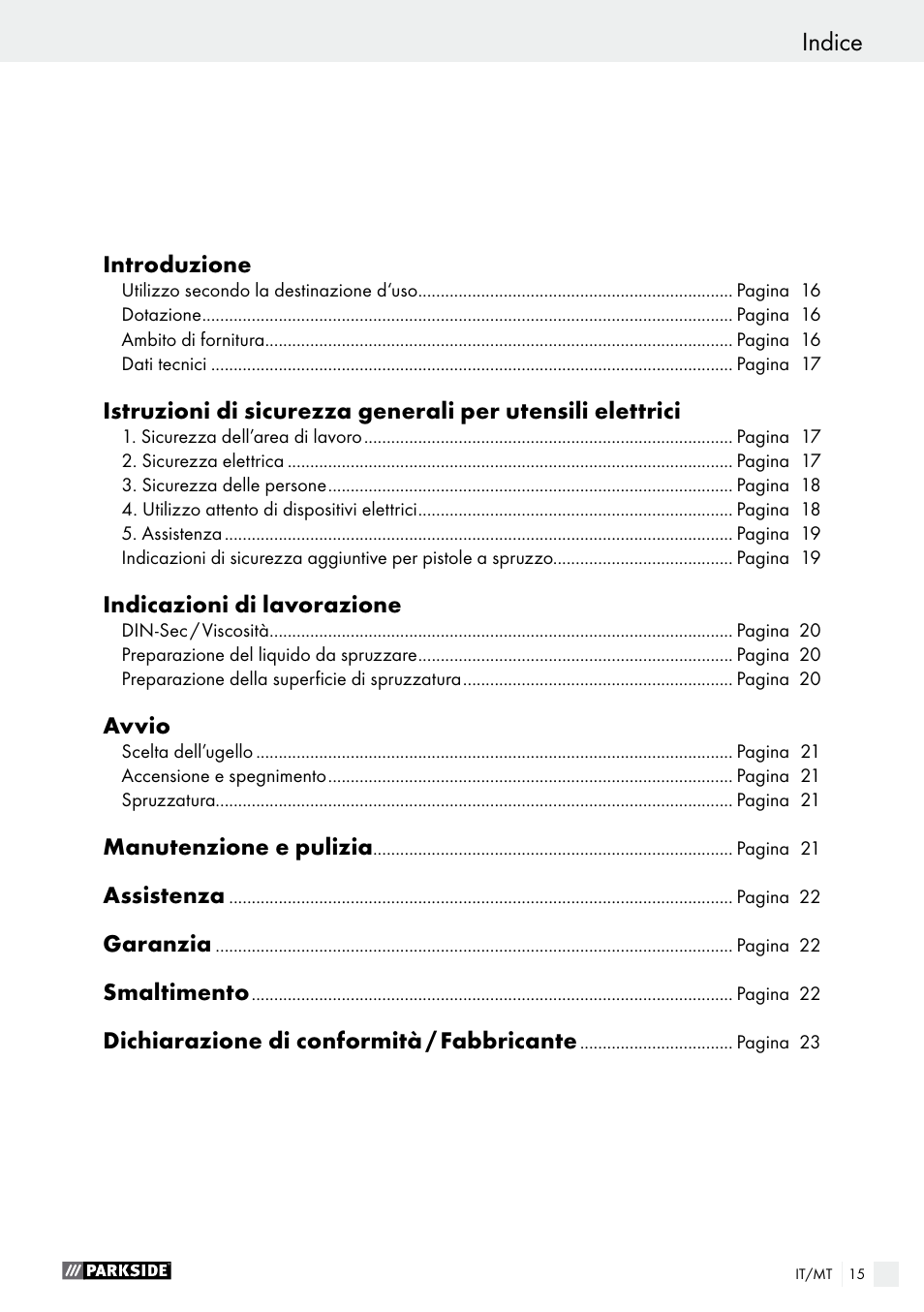 Indice | Parkside PFS 100 B2 User Manual | Page 15 / 54